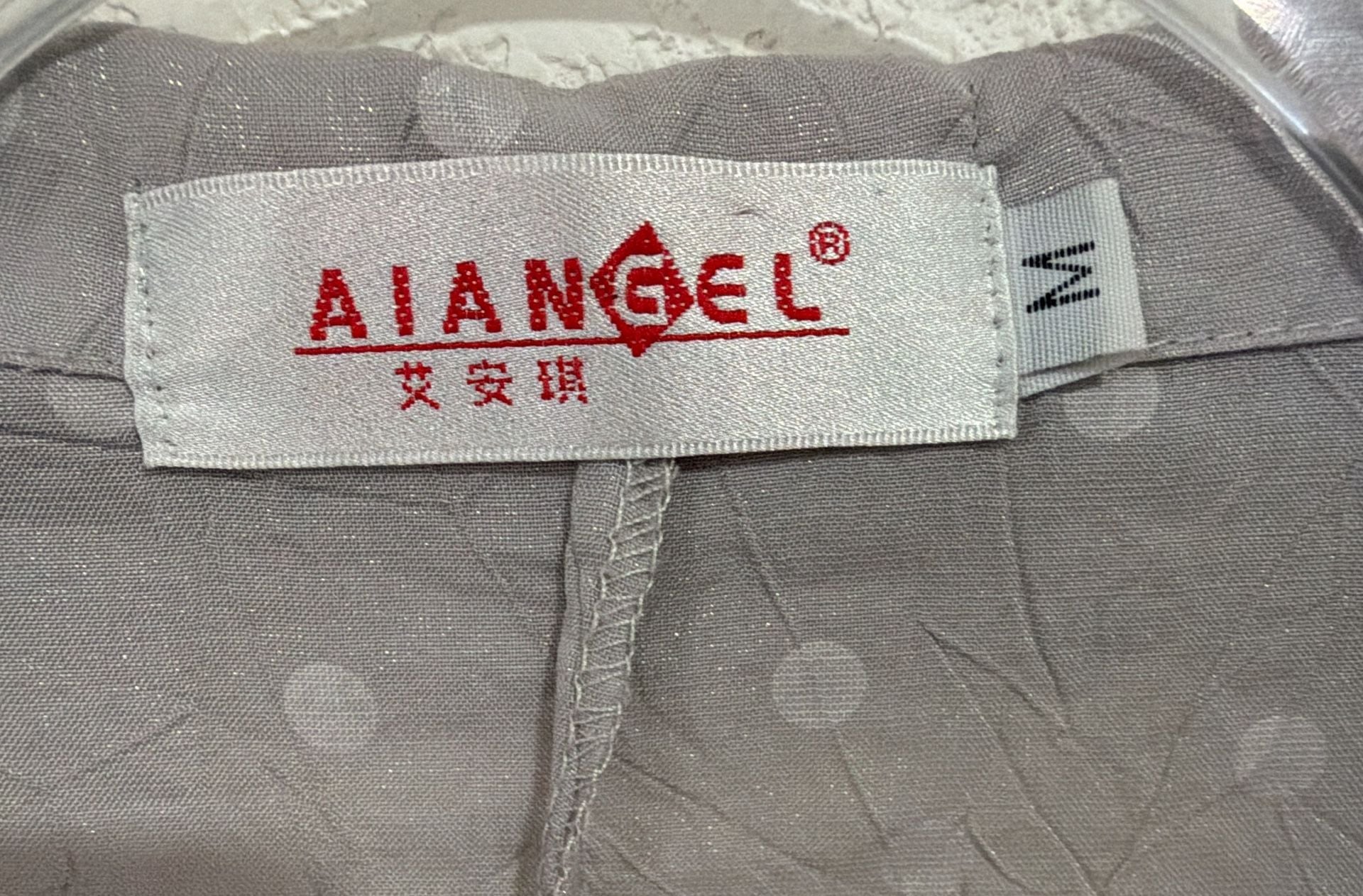 Aiangel Blouse Size M Gray Polka Dot Cotton Silk Short Sleeve 3