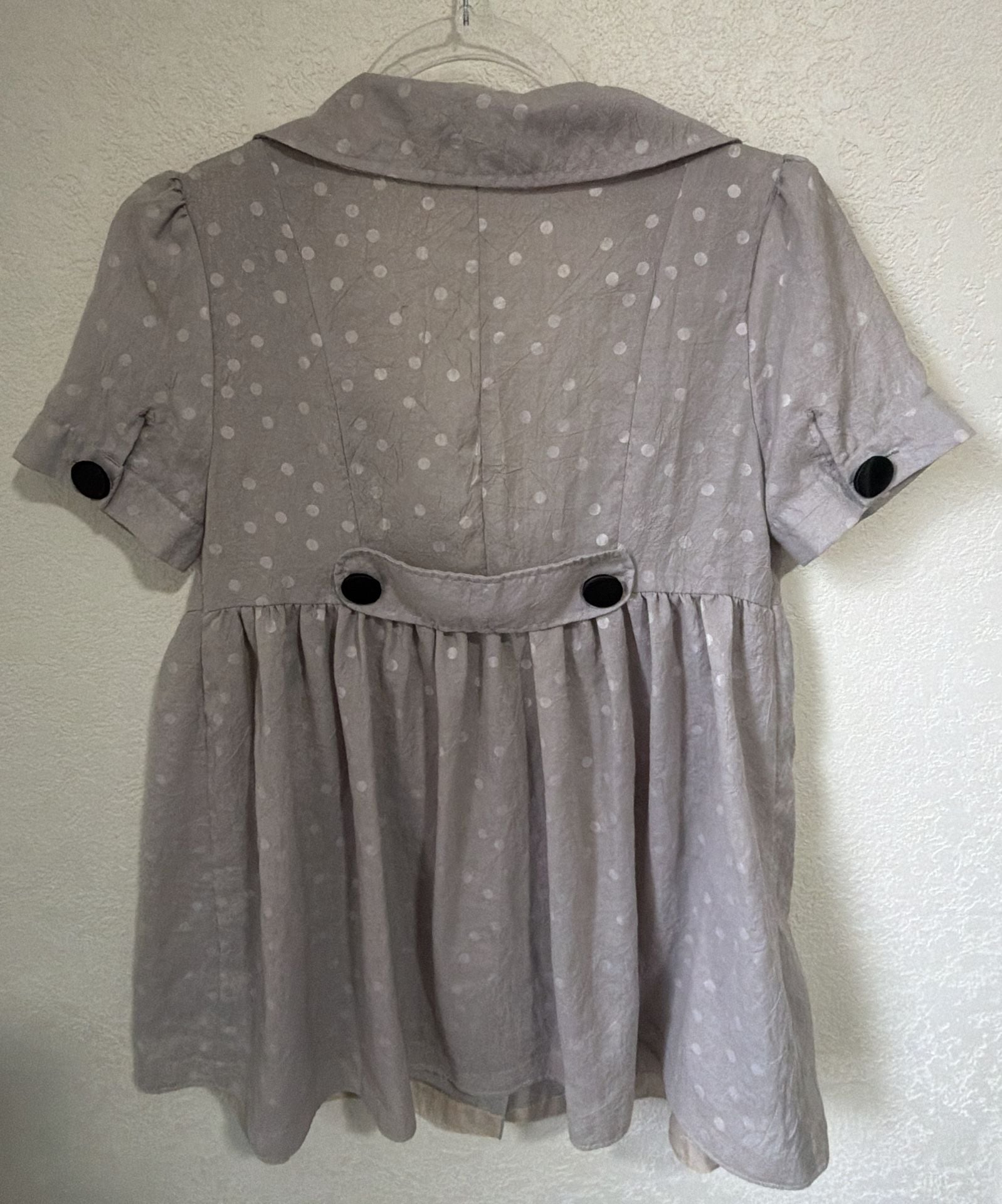 Aiangel Blouse Size M Gray Polka Dot Cotton Silk Short Sleeve 4