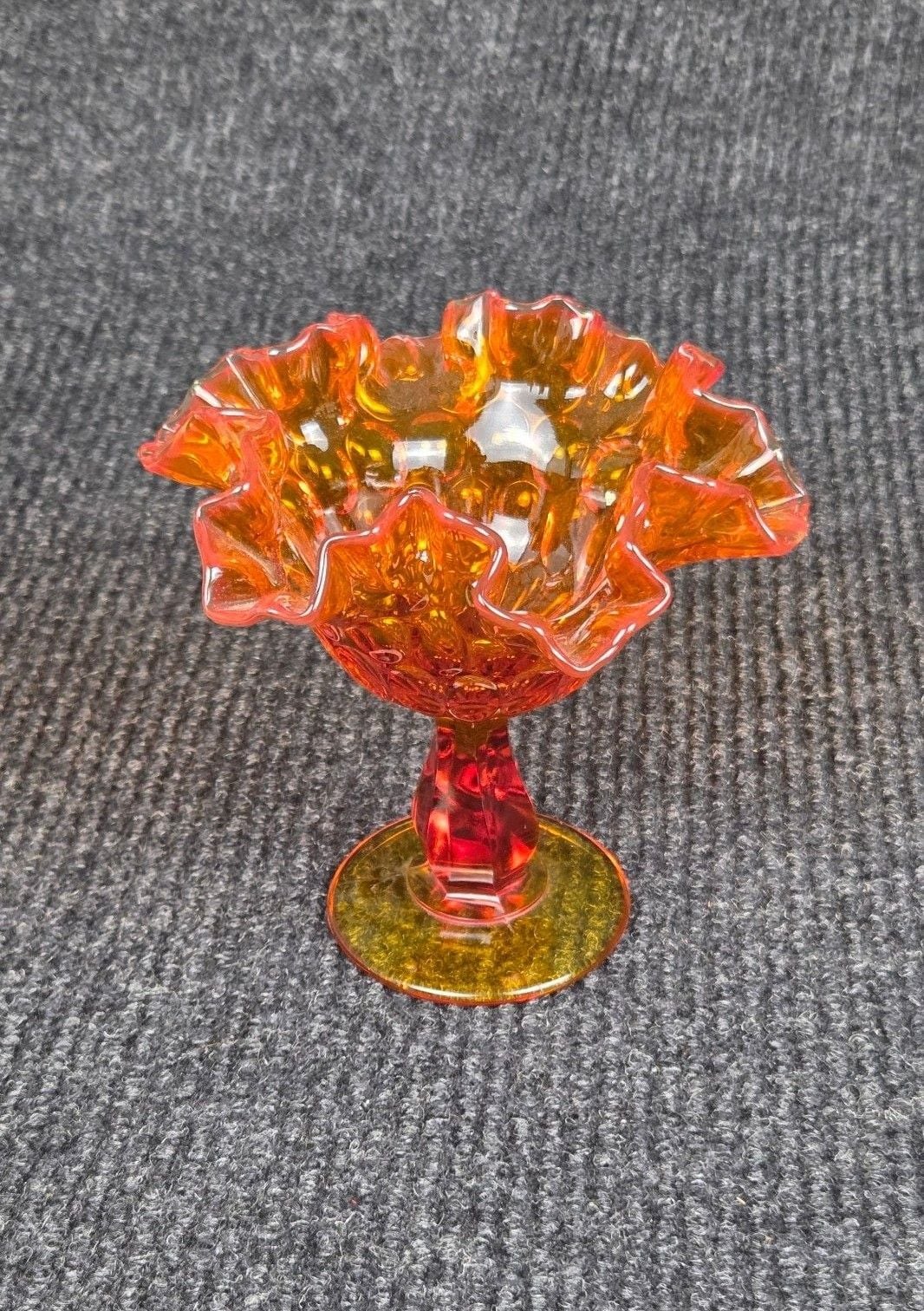 Fenton Amberina Glass Ruffled Pedestal Compote Thumbprint 1