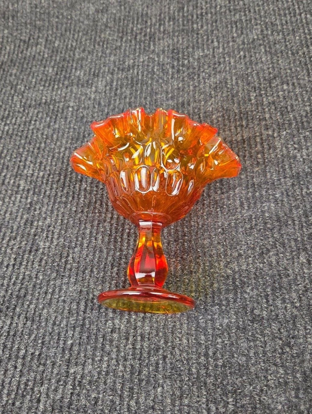Fenton Amberina Glass Ruffled Pedestal Compote Thumbprint 4