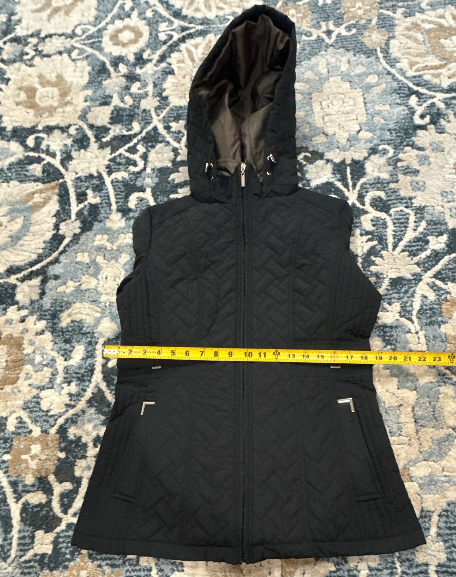 Gallery Quilted Jacket with Removable Hood Black New 8
