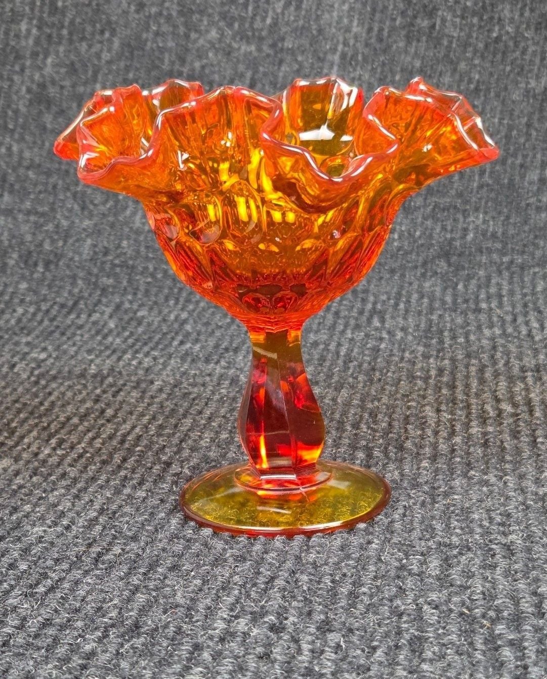 Fenton Amberina Glass Ruffled Pedestal Compote Thumbprint 2