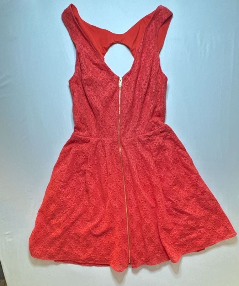 Guess Dress Size 4 Red Lace Cutout Back Zip Mini 2