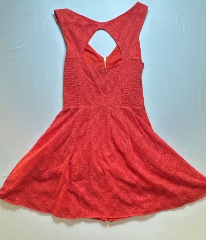 Guess Dress Size 4 Red Lace Cutout Back Zip Mini 3