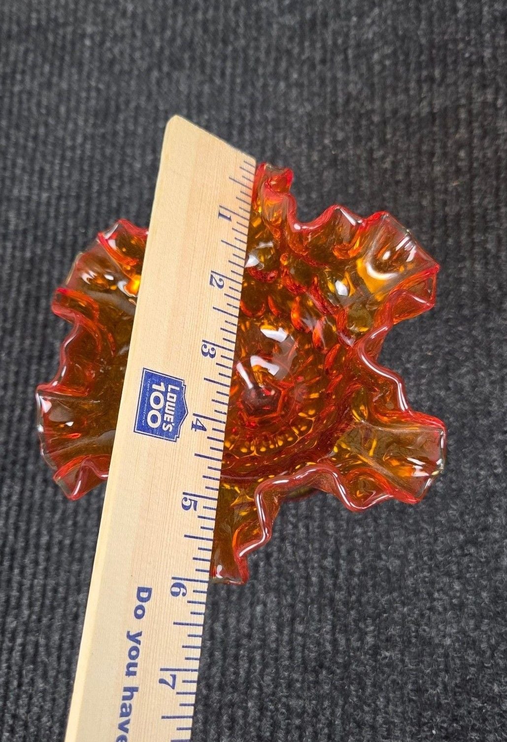 Fenton Amberina Glass Ruffled Pedestal Compote Thumbprint 9