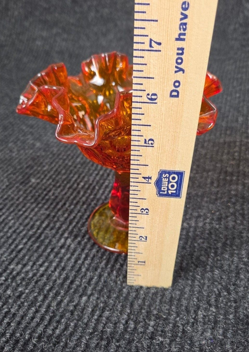 Fenton Amberina Glass Ruffled Pedestal Compote Thumbprint 10