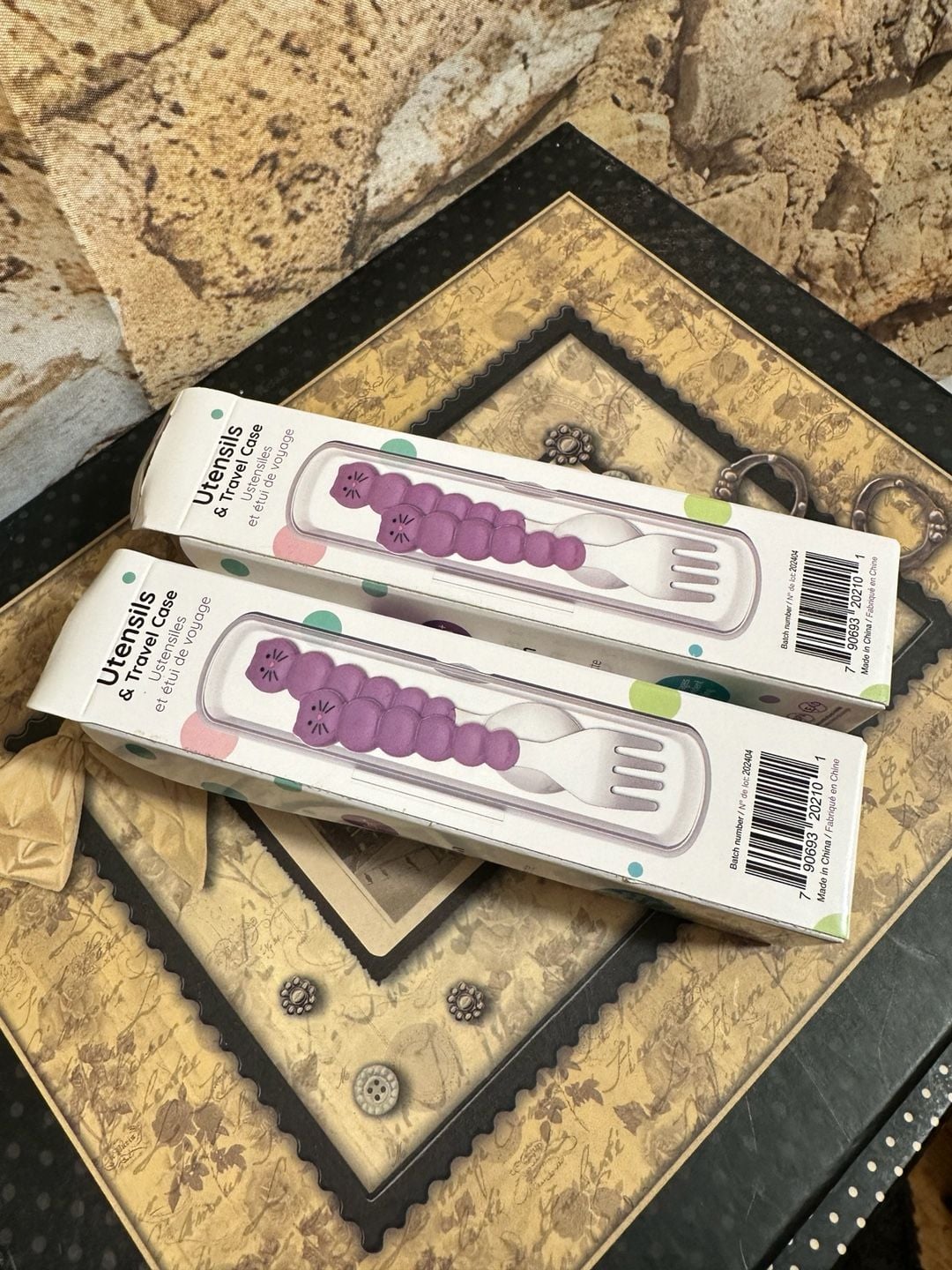 Melii Cat Utensils and Travel Case Purple Fork Spoon Set Lot of 2 2