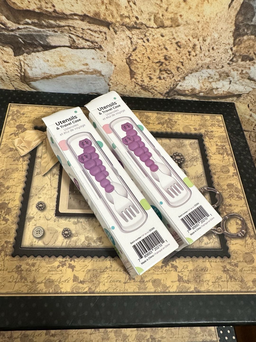 Melii Cat Utensils and Travel Case Purple Fork Spoon Set Lot of 2 3