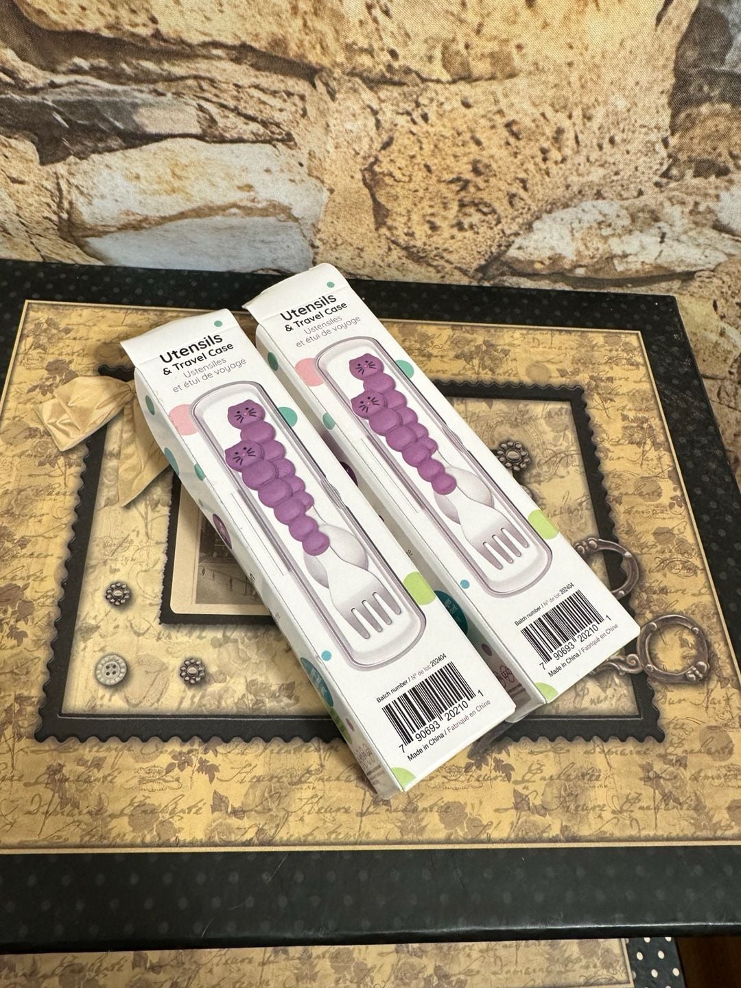 Melii Cat Utensils and Travel Case Purple Fork Spoon Set Lot of 2 4