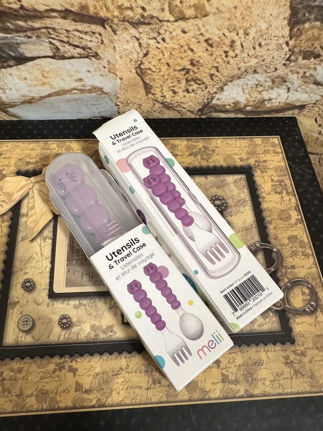 Melii Cat Utensils and Travel Case Purple Fork Spoon Set Lot of 2 5