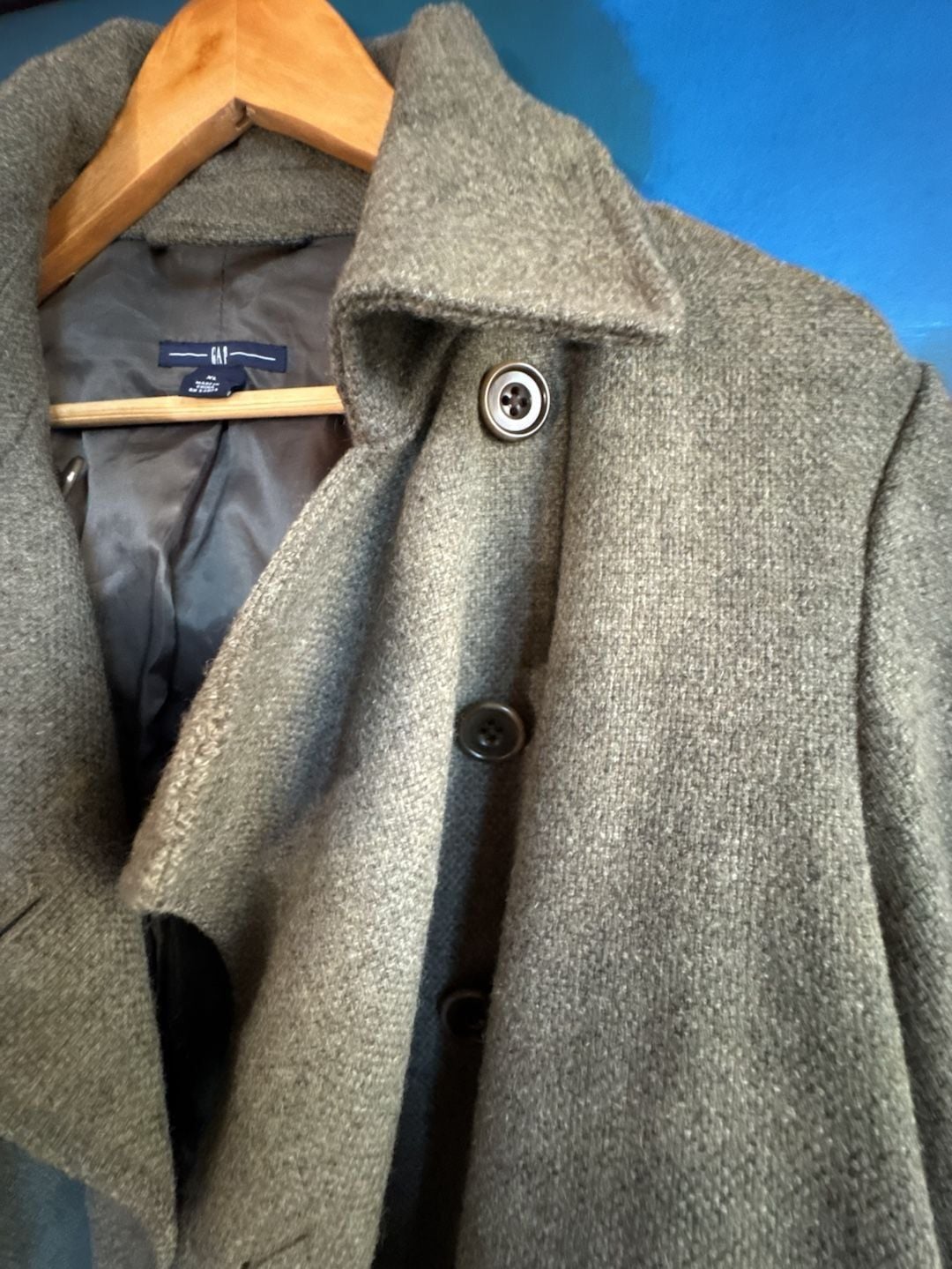 Gap Wool Pea Coat Size XL Green Button Front Jacket 4