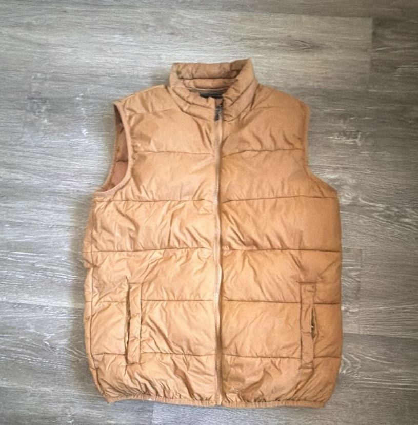 Swiss Tech Puffer Vest Size M Tan Quilted Full Zip 2