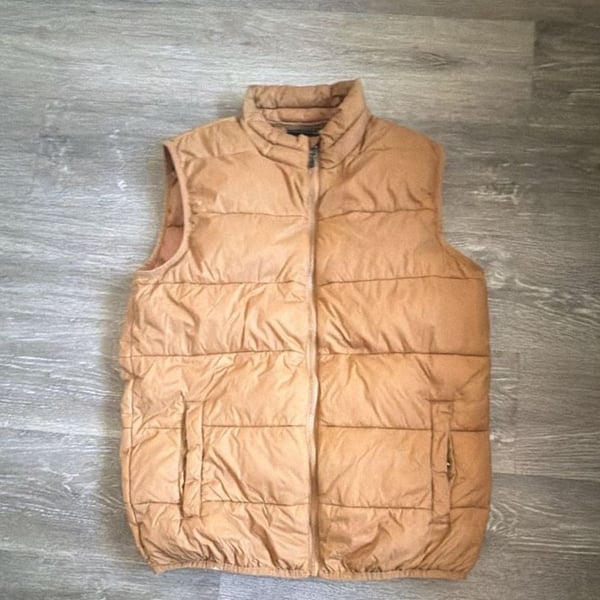 Swiss Tech Puffer Vest Size M Tan Quilted Full Zip