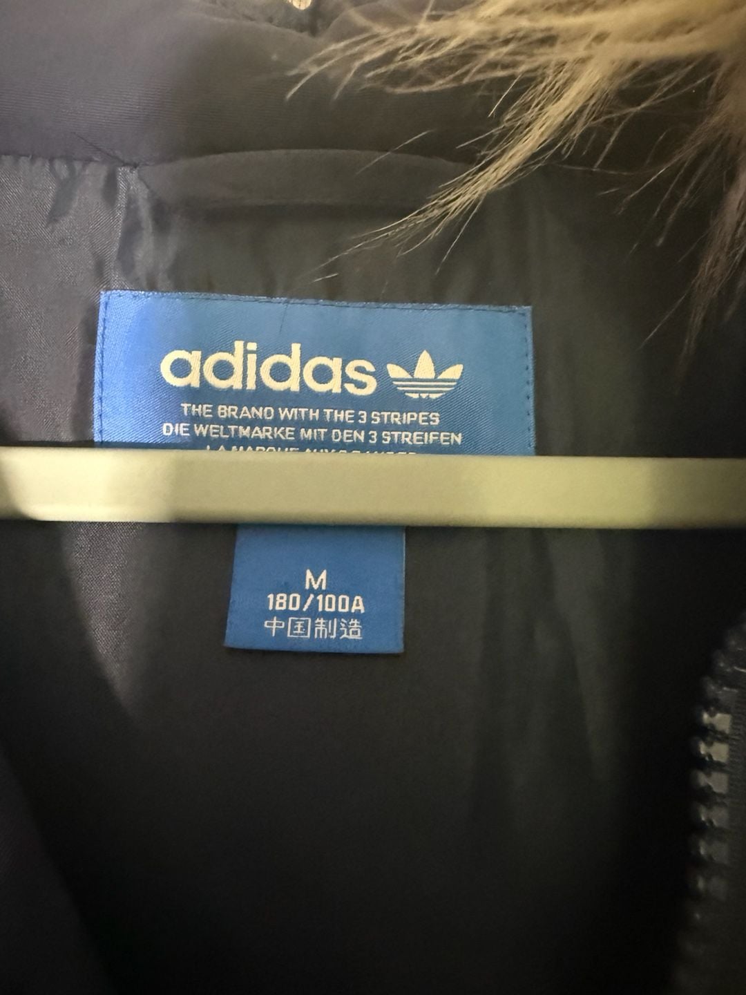Adidas Originals Logo Down Jacket Size M Blue Faux Fur Hood 4