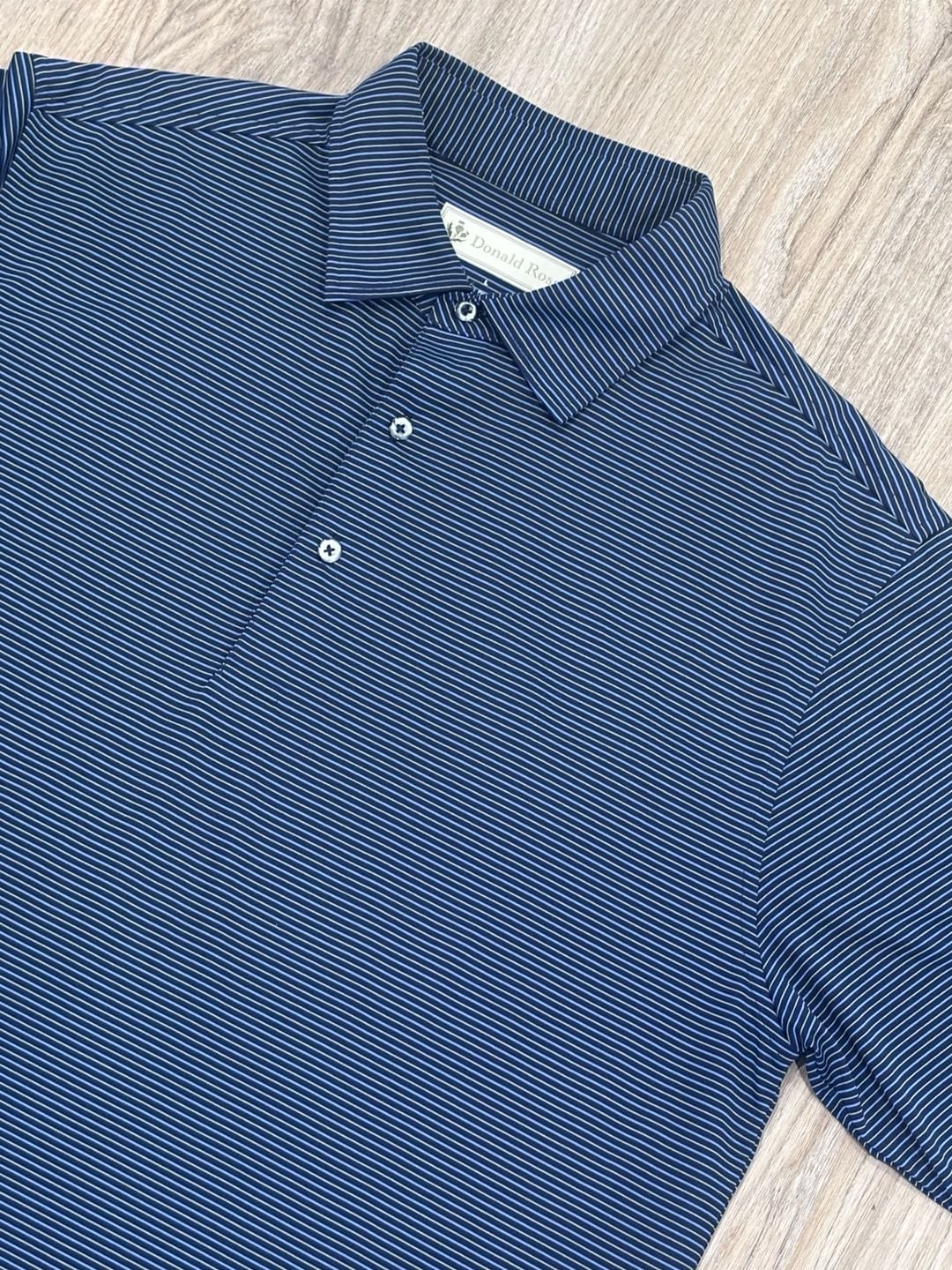 Donald Ross Striped Performance Golf Polo Size L Navy Blue 1923 Embroidered 2