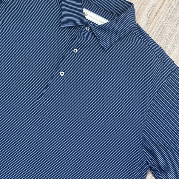 Donald Ross Striped Performance Golf Polo Size L Navy Blue 1923 Embroidered