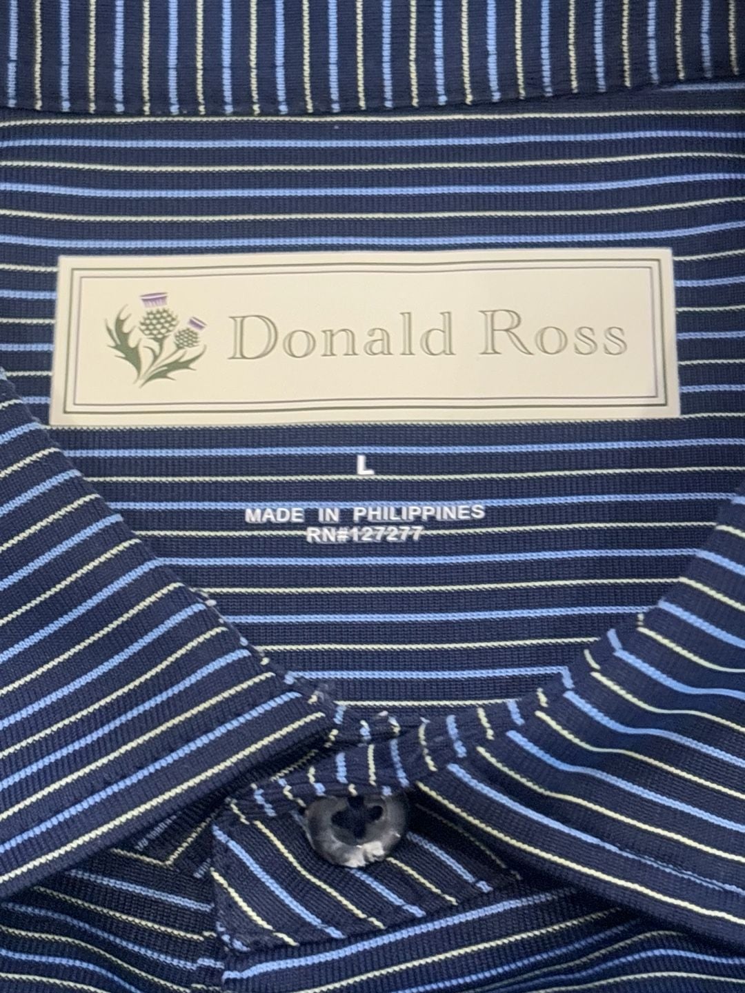 Donald Ross Striped Performance Golf Polo Size L Navy Blue 1923 Embroidered 4