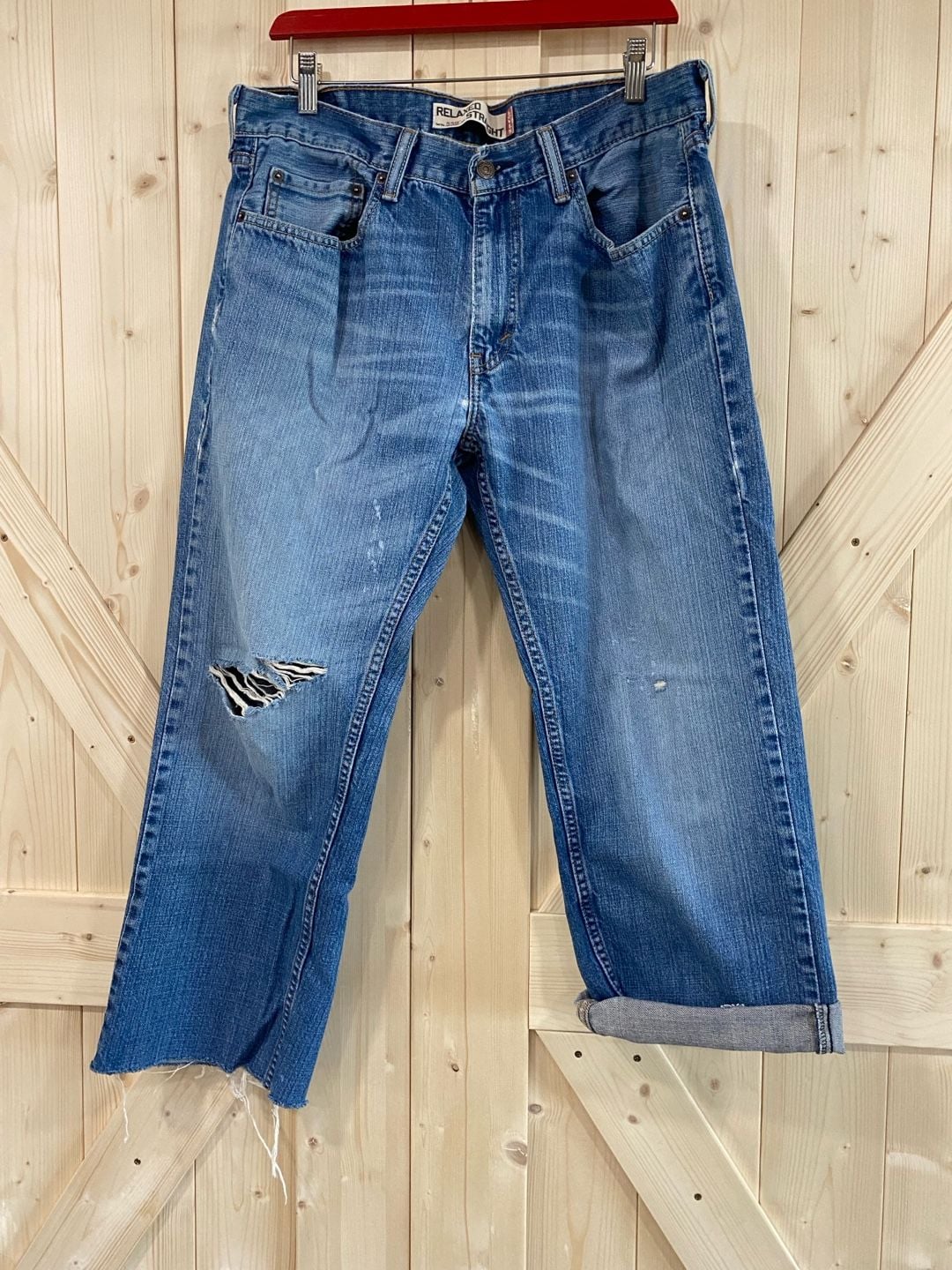 Levi's 559 Relaxed Straight W34 L25 Distressed cropped raw hem Denim Jeans 2