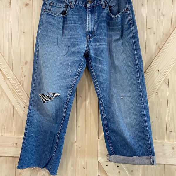Levi's 559 Relaxed Straight W34 L25 Distressed cropped raw hem Denim Jeans