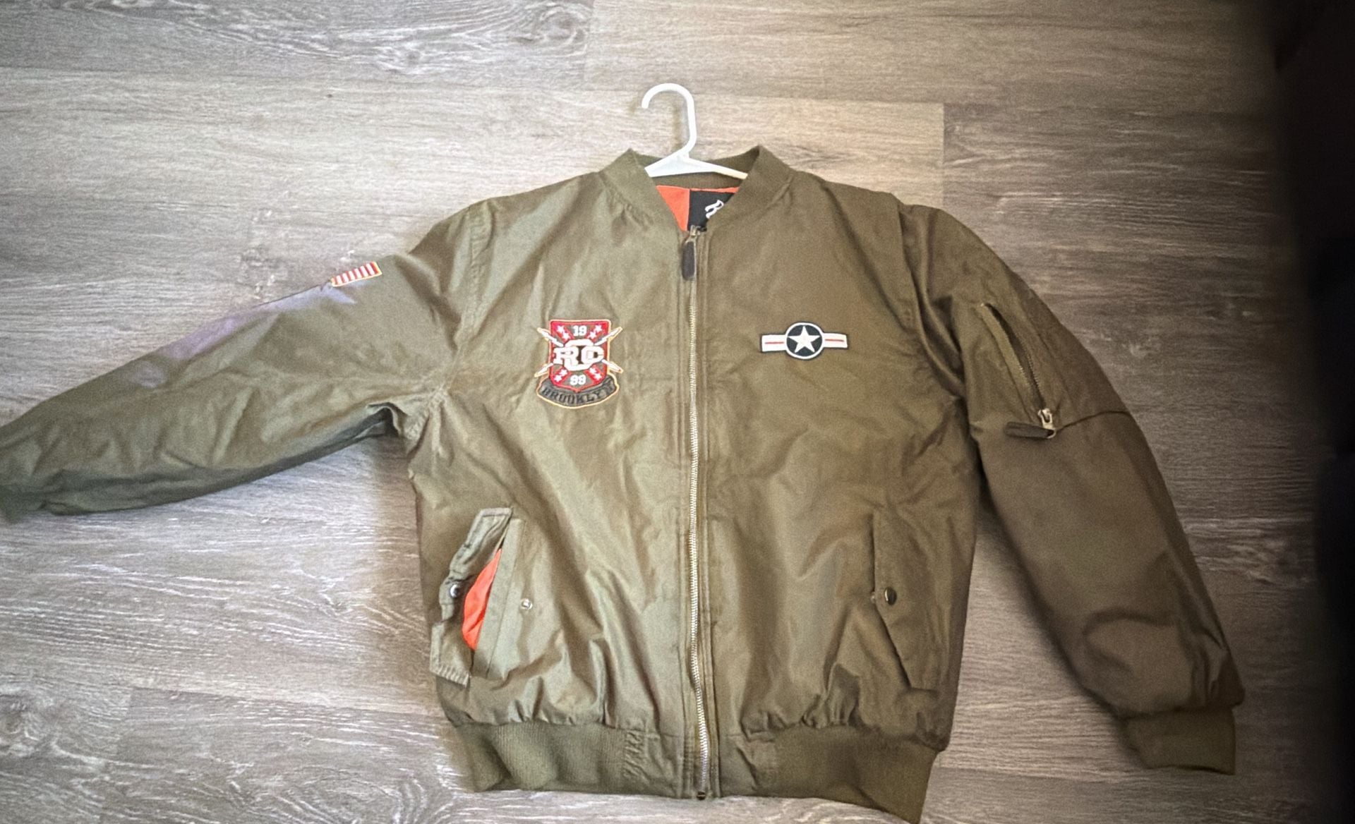 Rocawear Bomber Jacket Size M Green Patches Flight Military Style 2