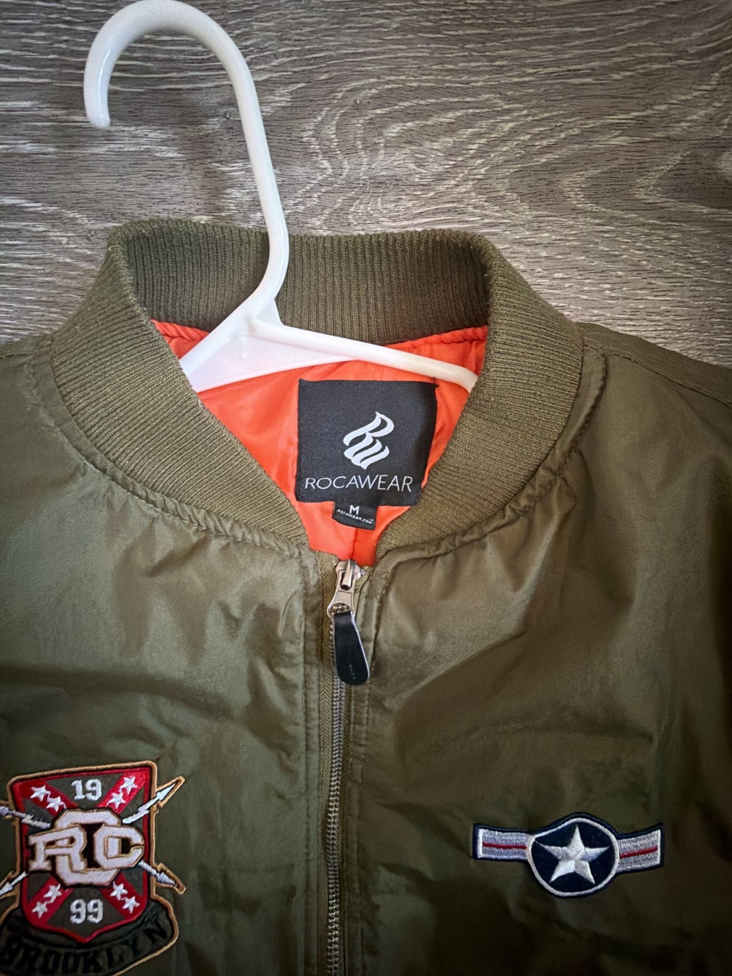 Rocawear Bomber Jacket Size M Green Patches Flight Military Style 3