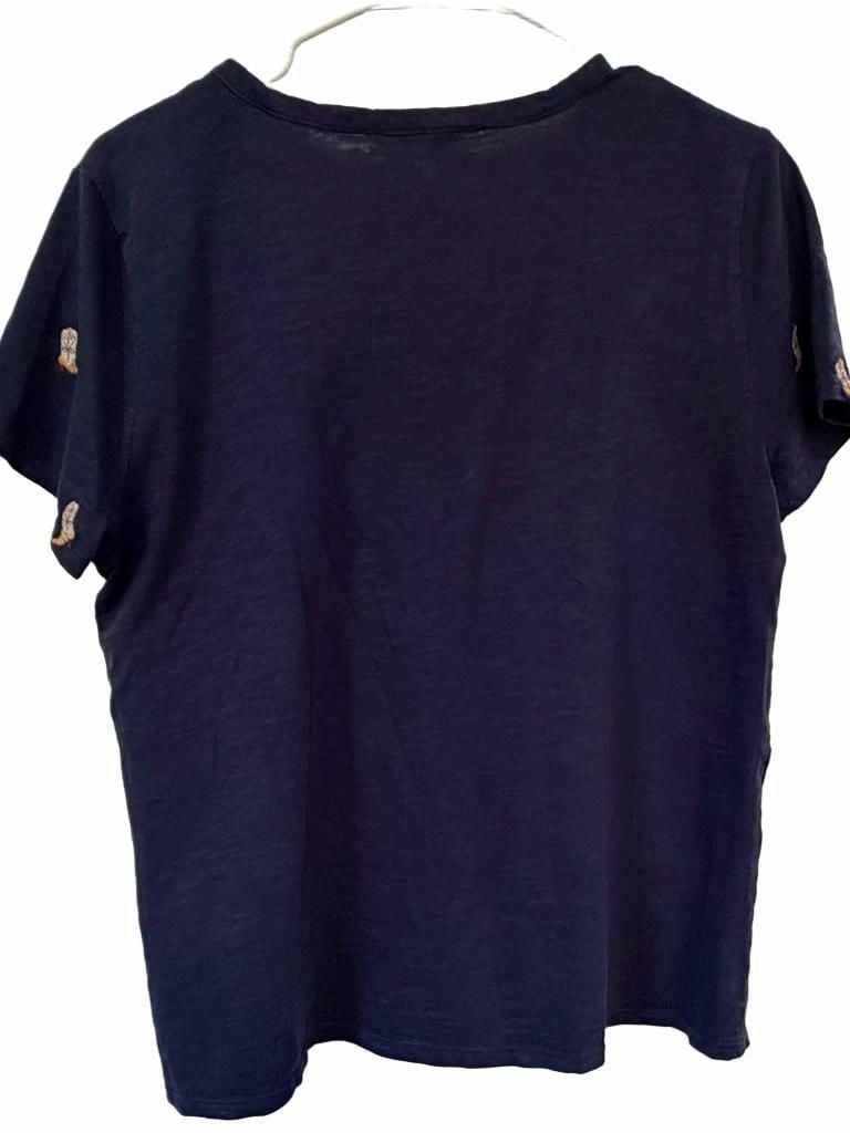 Lucky Brand Embroidered Cowboy Boots T-Shirt Size L Blue Cotton 6