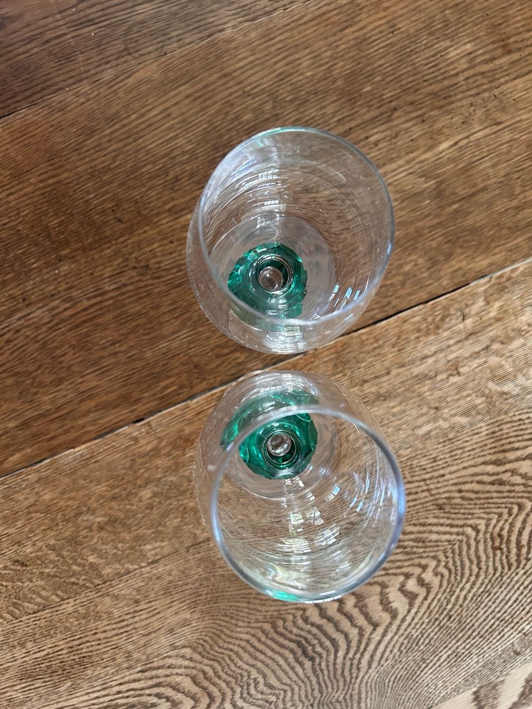 Gorham Gemstones Crystal Wine Glasses Green Stem Faceted Pair 2