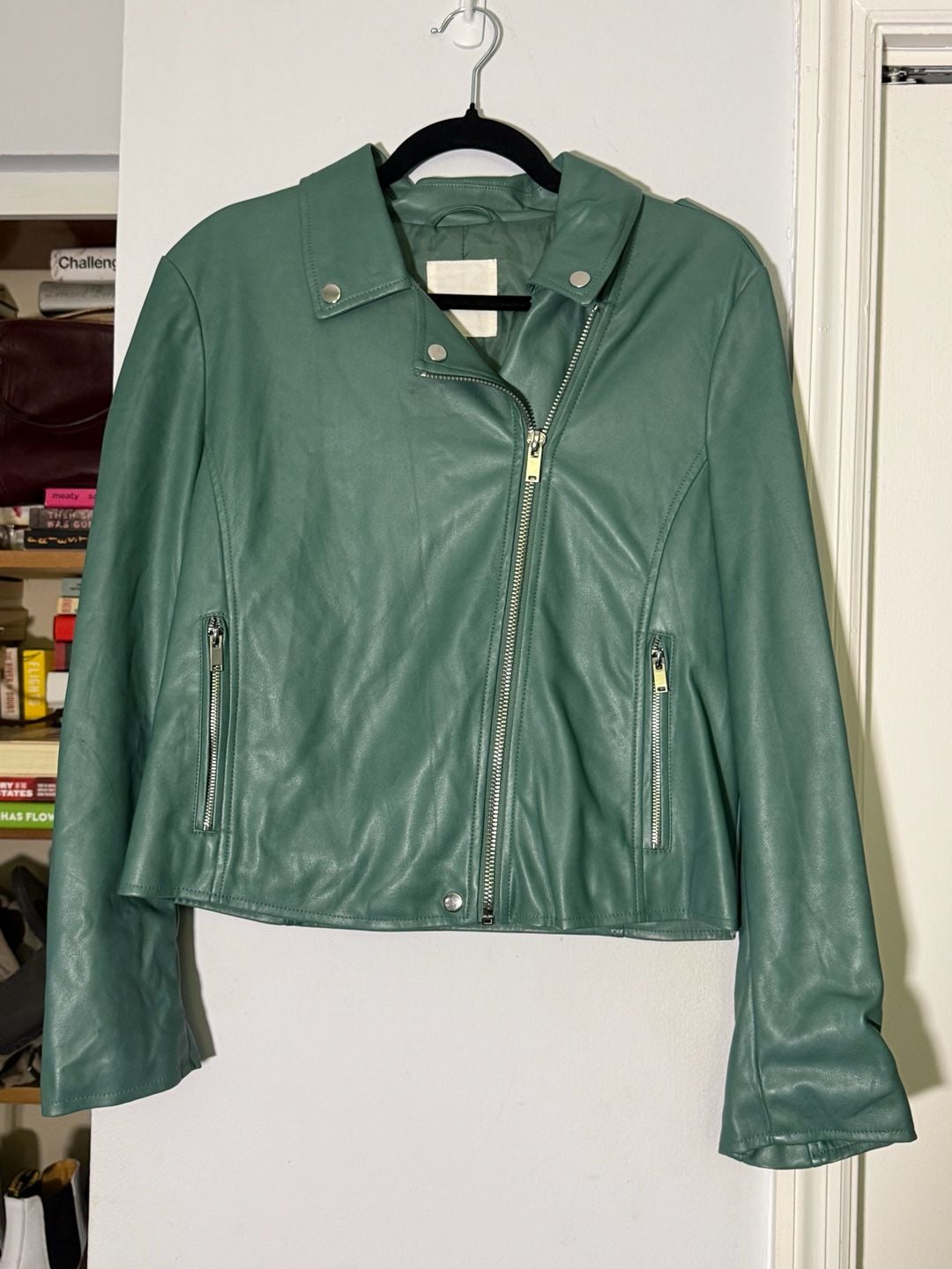 Avec Les Filles Faux Leather Biker Jacket Size L Green Moto 2