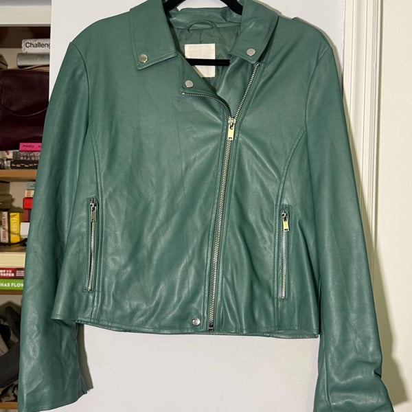 Avec Les Filles Faux Leather Biker Jacket Size L Green Moto