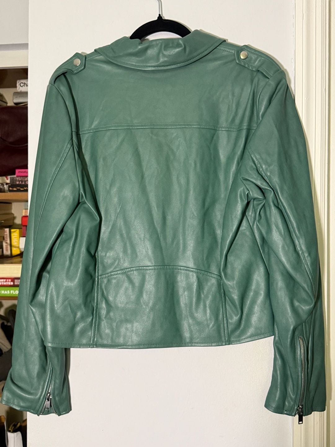 Avec Les Filles Faux Leather Biker Jacket Size L Green Moto 3