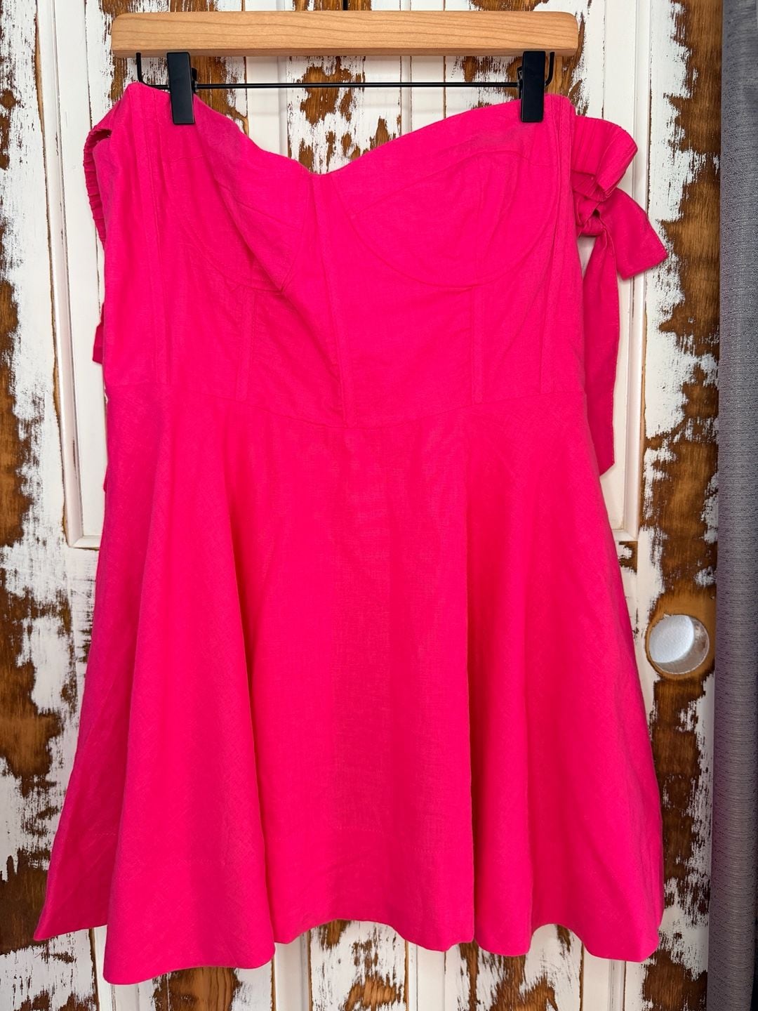 Megan Moroney Skater Mini Dress Size XL Hot Pink Linen Blend Off Shoulder NWT 2