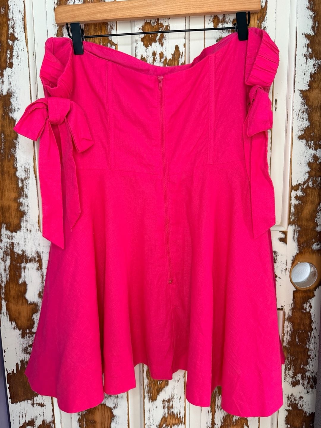 Megan Moroney Skater Mini Dress Size XL Hot Pink Linen Blend Off Shoulder NWT 3