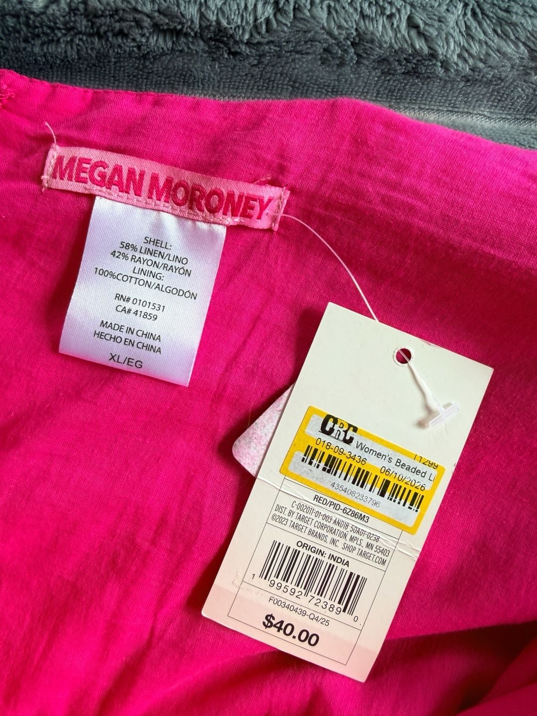 Megan Moroney Skater Mini Dress Size XL Hot Pink Linen Blend Off Shoulder NWT 4