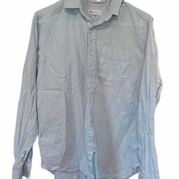 Gap Standard Fit Linen Blend Button Up Shirt Size XS Light Blue