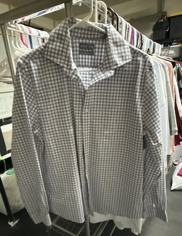 Michael Kors Plaid Dress Shirt Slim Fit size Large Untucked Length Stretch 2