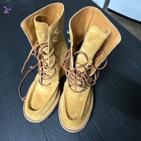 Rag & Bone Scout Wedge Boots Size 36 Beige Suede Lace Up Platform