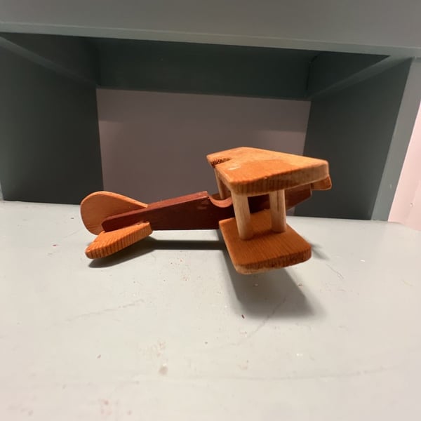 Handmade Wooden Biplane Airplane Toy Vintage Wood
