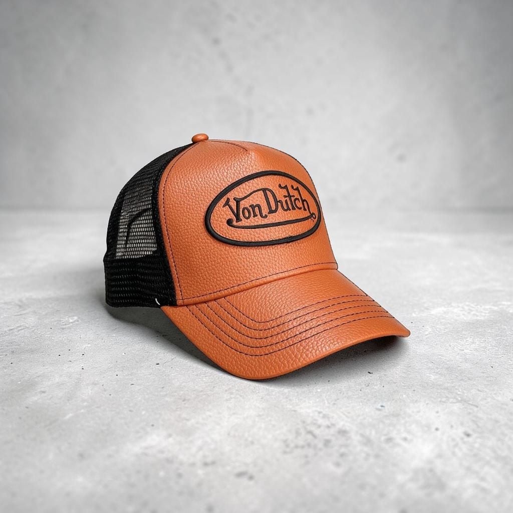 Von Dutch Orange Basketball Texture Trucker Retro Streetwear Y2K Sporty Mesh
3