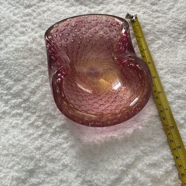 Murano Bullicante Art Glass Pink Gold Fleck Bowl Ashtray A801