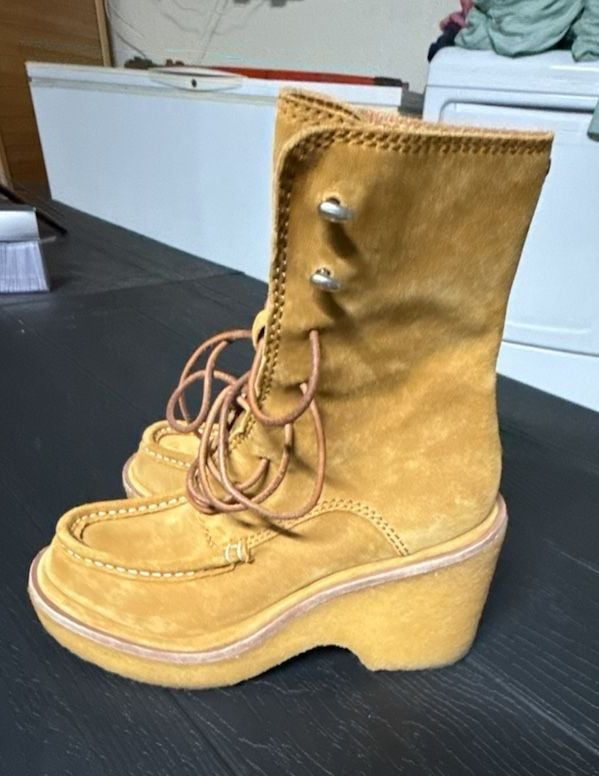 Rag & Bone Scout Wedge Boots Size 36 Beige Suede Lace Up Platform 4
