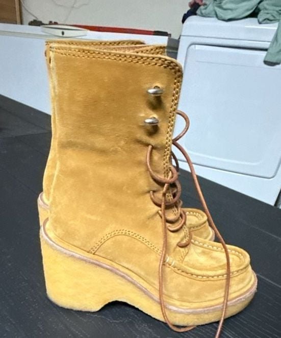 Rag & Bone Scout Wedge Boots Size 36 Beige Suede Lace Up Platform 6