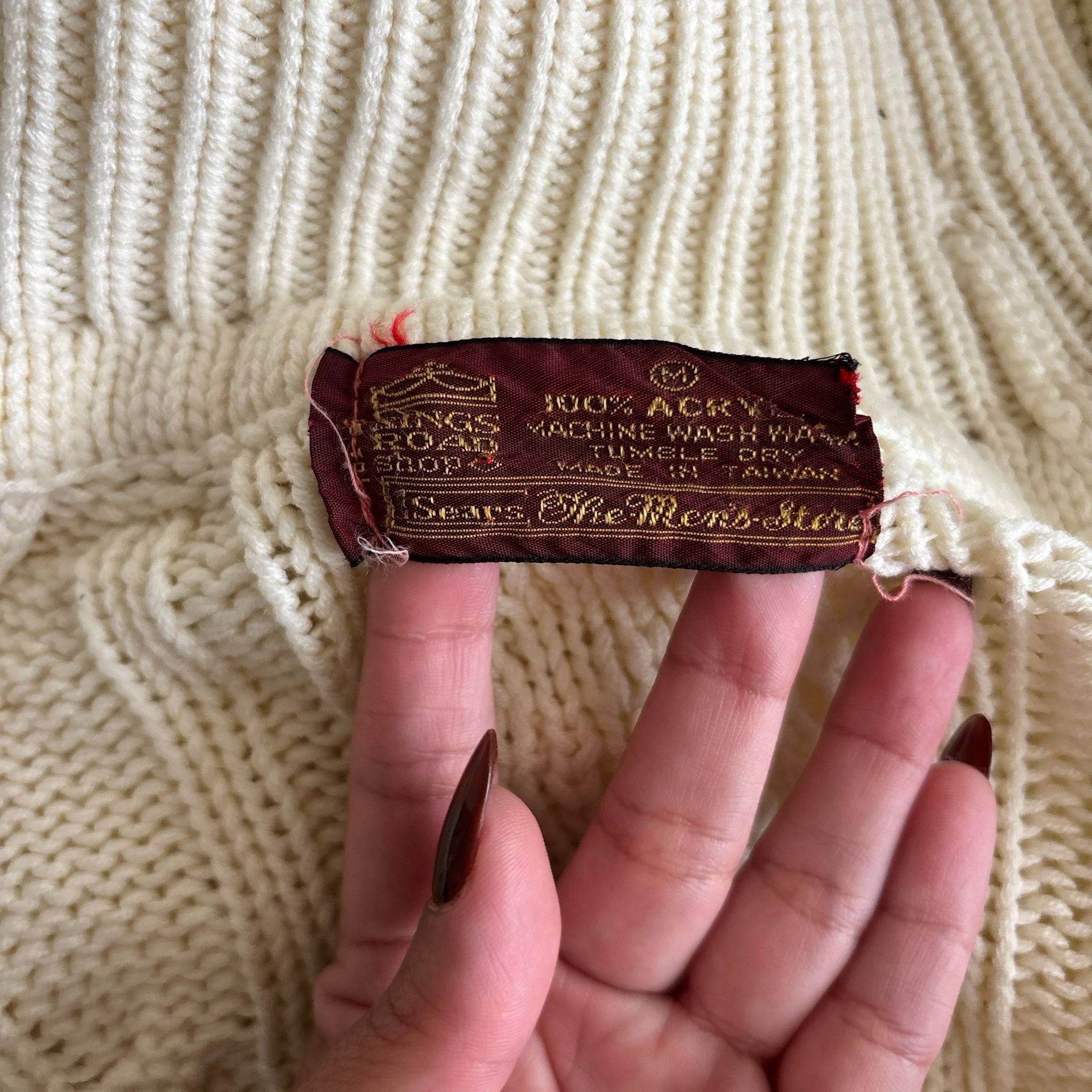 Kings Road Cable Knit Turtleneck Fisherman Sweater Beige Vintage Grandmacore M 6