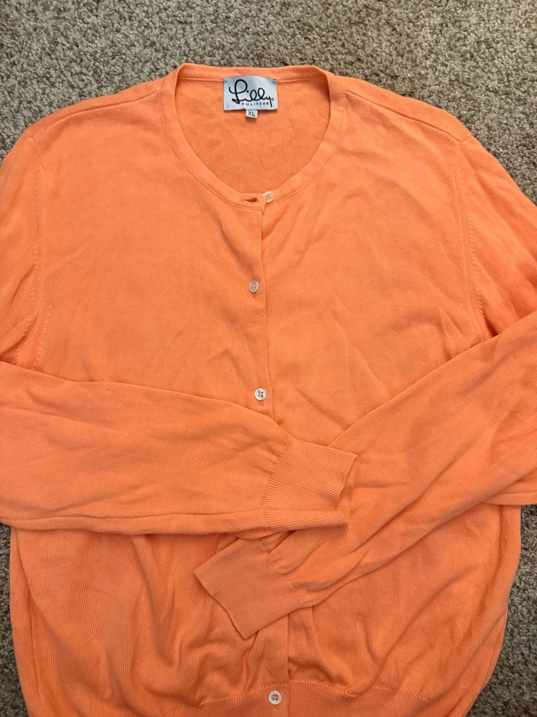 Lilly Pulitzer Cardigan Sweater Size XL Orange 100% Cotton 1