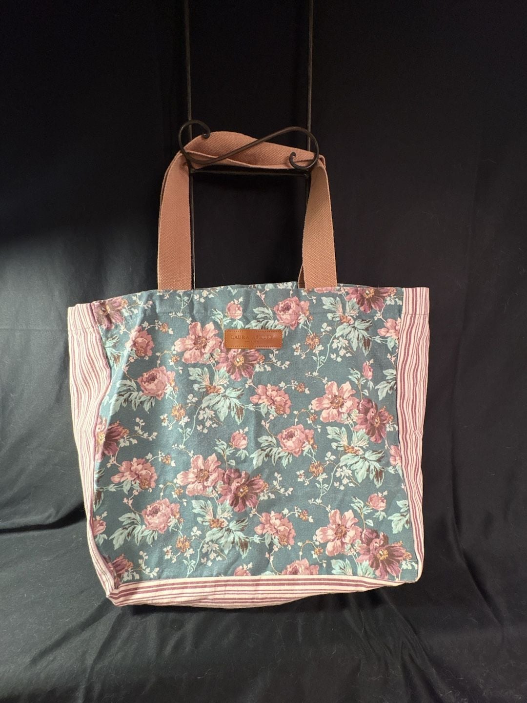 Laura Ashley Floral Canvas Tote Bag Pink Blue Reusable Cottage 2