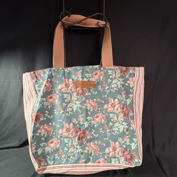 Laura Ashley Floral Canvas Tote Bag Pink Blue Reusable Cottage