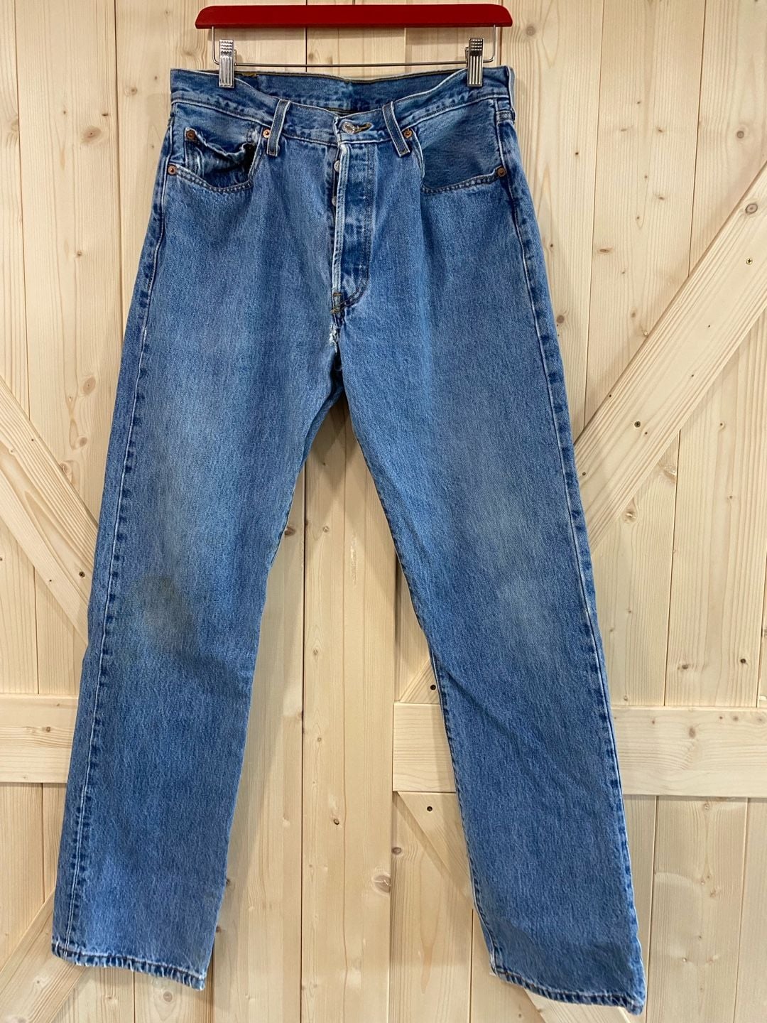 Levi's 501 Size 34x34 Blue Denim Button Fly Distressed Jeans 2