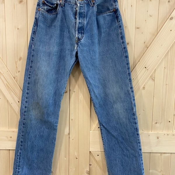 Levi's 501 Size 34x34 Blue Denim Button Fly Distressed Jeans