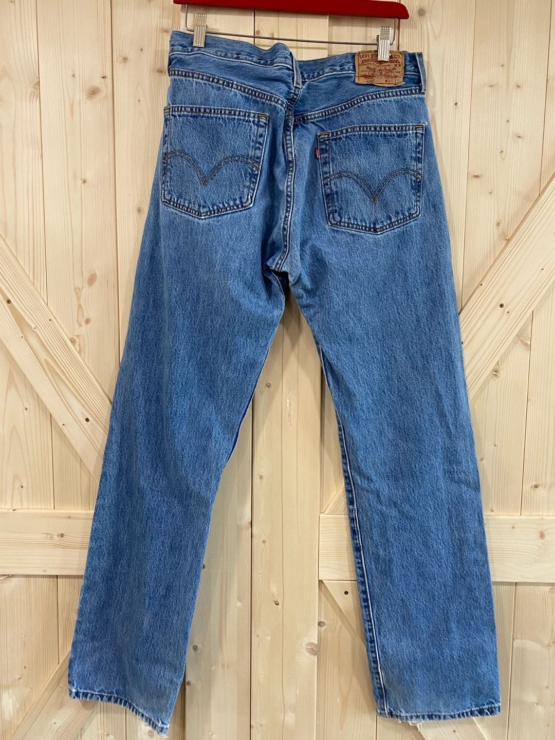 Levi's 501 Size 34x34 Blue Denim Button Fly Distressed Jeans 8