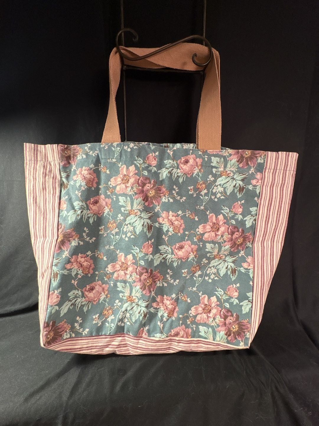 Laura Ashley Floral Canvas Tote Bag Pink Blue Reusable Cottage 3