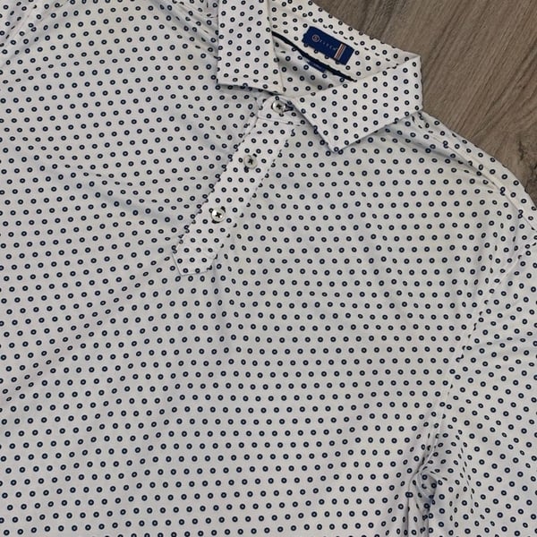 Stitch Golf Polo Shirt Size L White Blue Dot Print Short Sleeve